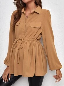 SHEIN Maternity Lantern Sleeve Drawstring Waist Shirt