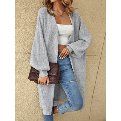 Cardigan lungo in maglia a costine con spalle cadenti, taglie forti, maniche lunghe, cardigan lungo per donne taglie forti, cardigan curvy, cardigan c