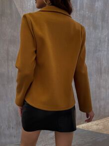 Lapel Neck Zip Up Overcoat - Brown - View 3