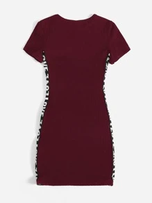 Muchica Contrast Letter Tape Side Dress - Maroon - View 2