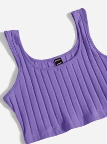 SHEIN PETITE Bộ đồ hai mảnh nữ Gân đan màu trơn Giải trí - Màu tím  Violet - Xem 4