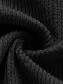 SHEIN EZwear 褶邊雞心領口木耳邊T恤 - 黑色 - 查看 4