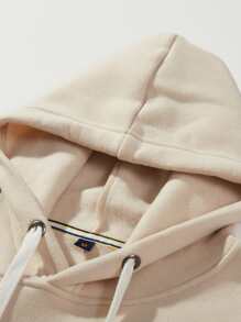 Manfinity Hypemode 男士卡通和標語圖案抽繩加絨內裏連帽衫 - 杏色 - 查看 7