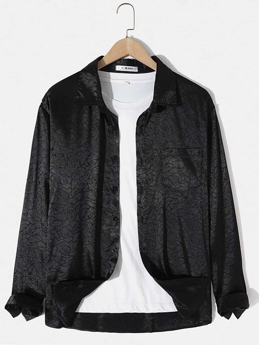 Manfinity Hombres Camisa con botón delantero sin camiseta - Negro - Ver 1