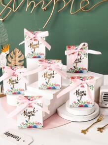 6 piezas Caja de embalaje con estampado de flor y letra