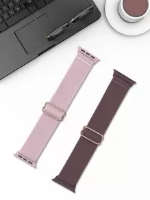 2 件套弹性尼龙单圈表带，兼容 表带 49 毫米 46 毫米 45 毫米 44 毫米 42 毫米 41 毫米 40 毫米 38 毫米，男女款，粉红沙色柔软尼龙弹性编织表带，兼容 Series Ultra SE 11 10 9 8 7 6 5 4 3 2 1，可作为返校学生的礼物 - 紅木色 - 查看 2
