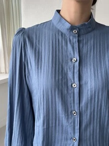DAZY Áo sơ mi cổ bẻ tay phồng, Quần áo nữ mùa thu - Màu xanh bụi bặm - Xem 5