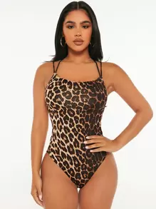 SHEIN PETITE 豹紋後背十字交叉連身背心 - 彩色 - 查看 3