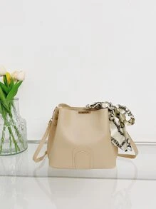 Skinny Scarf & Metal Decor Bucket Bag