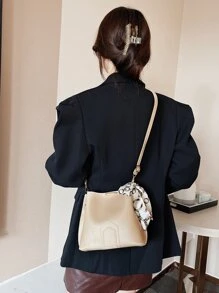 Skinny Scarf & Metal Decor Bucket Bag