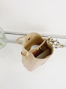 Skinny Scarf & Metal Decor Bucket Bag