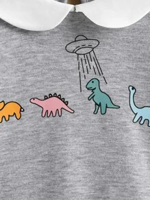 Toddler Girls Dinosaur Print Peter-pan Collar Ruffle Hem Dress - Grey - View 6