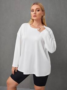 Plus Slogan Graphic Drop Shoulder Tee - White - View 5