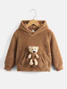 SHEIN 小男孩熊貼袋teddy連帽衫