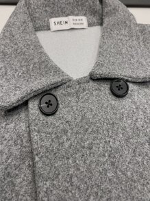 SHEIN 青少年男孩雙排釦口斜口袋大衣 - 灰色 - 查看 4