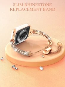 1 chiếc tương thích với dây đeo đồng hồ Apple Watch dành cho nữ, vòng tay kim loại mỏng tinh tế với dây đeo thông minh đính đá Rhinestone, tương thích với Apple Watch 38/40/41/42/44/45/46/49mm, tương thích với Apple Watch Series Ultra/SE/10/9/8/7/6/5/4/3/2/1, có thể điều chỉnh độ dài mà không cần dụng cụ, vòng tay kim loại dễ thương và chu đáo dành cho doanh nhân, có thể kết hợp với mọi trang phục, cũng có thể làm quà tặng sinh nhật cho bạn gái hoặc quà tặng ngày lễ tình nhân - Hoa hồng vàng - Xem 5