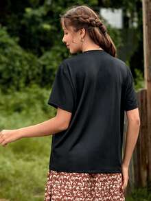 Slogan & Drink Print Tee - Black - View 2