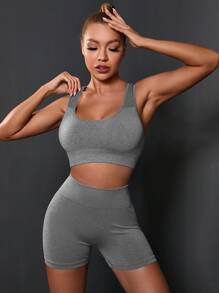 POWERISTA Powerista 2pcs Seamless Super Elastic Yoga Set Sports Set Cut Out Tank Scrunch Butt Shorts Workout Women Set Gym Women Outfit