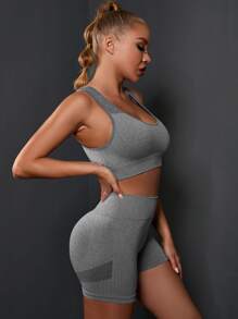 POWERISTA Powerista 2pcs Seamless Super Elastic Yoga Set Sports Set Cut Out Tank Scrunch Butt Shorts Workout Women Set Gym Women Outfit