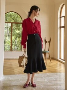 DAZY High Waist Mermaid Skirt - Black - View 3