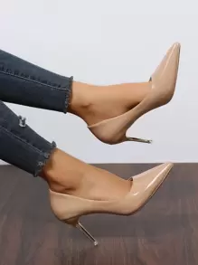 Point Toe Stiletto Heeled Court Pumps - Apricot - View 3