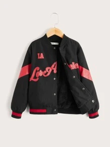 SHEIN Boys Letter Graphic Contrast Panel Varsity Jacket - Black - View 6