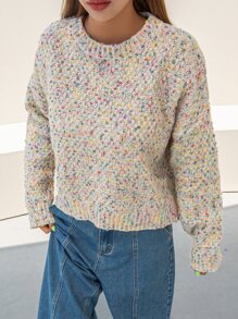 DAZY Drop Shoulder Marled Knit Sweater,Fall Women Clothes - Multicolor - View 6