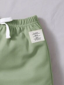 SHEIN 男嬰字母補丁細節T恤和前繫帶短褲 - 薄荷綠 - 查看 4