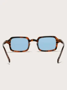 玳瑁纹方形镜框时尚眼镜，适合日常佩戴，波西米亚风，沙滩配饰，女士沙滩配饰，眼镜，時尚眼鏡，秋冬基础款，女士服装，商务休闲装，礼物，豹纹，适合夏季海滩度假、户外旅行，学院风，返校季 - 藍色 - 查看 2