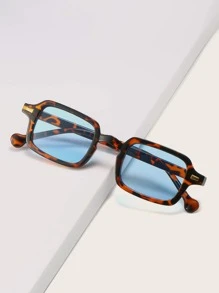 玳瑁纹方形镜框时尚眼镜，适合日常佩戴，波西米亚风，沙滩配饰，女士沙滩配饰，眼镜，時尚眼鏡，秋冬基础款，女士服装，商务休闲装，礼物，豹纹，适合夏季海滩度假、户外旅行，学院风，返校季 - 藍色 - 查看 6