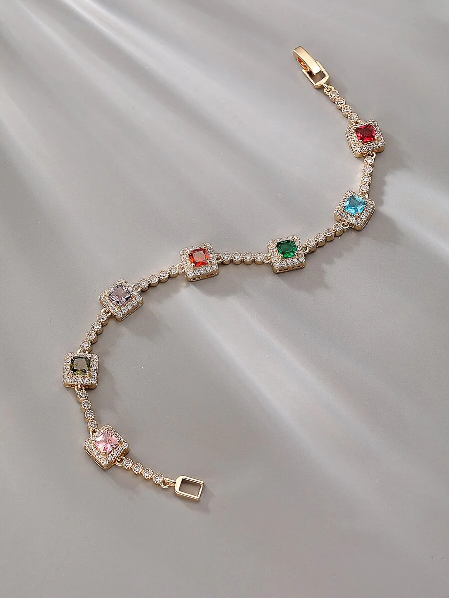 Cubic Zirconia Decor Bracelet - Multicolor - View 1