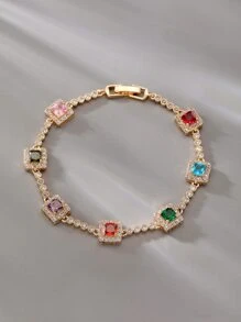 Cubic Zirconia Decor Bracelet - Multicolor - View 2