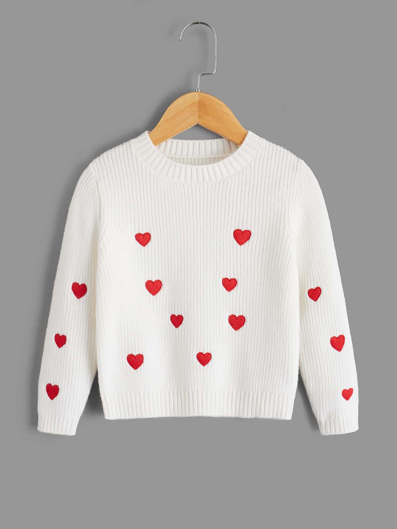 小女童愛心刺繡套頭毛衣 - 白色 - 查看 1