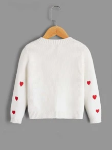 小女童愛心刺繡套頭毛衣 - 白色 - 查看 2