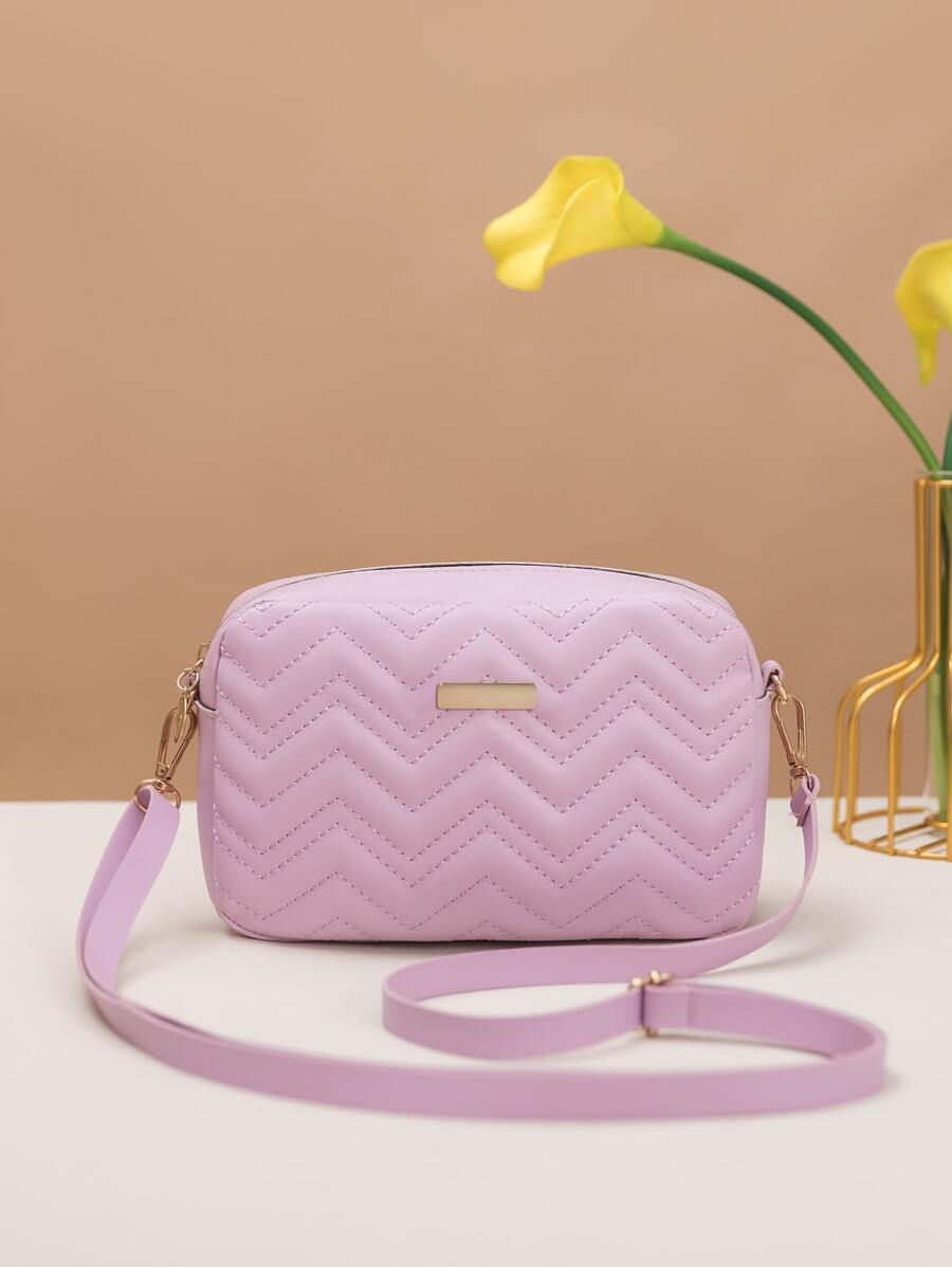 迷你幾何絎縫方形包 - 紫色 - 查看 1