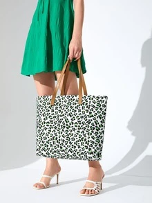 Leopard Print Shopper Bag - Green - View 3