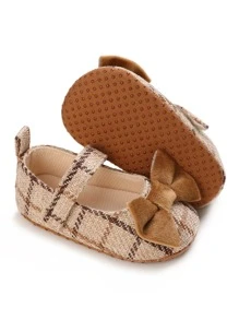 女婴蝴蝶結裝飾格紋平底鞋