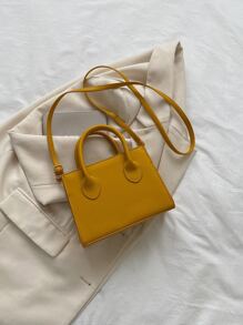 女性純色手提包,豪華迷你手提包品牌錢包手袋2023女性設計師小粗肩側背包防水,輕盈,商務休閒極簡方形包適合少女,女大學生,新手和白領工作者辦公室,大學,工作,商務和上下班等情況 - 黃色 - 查看 2