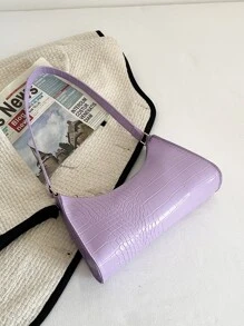 Allover Crocodile Embossed Bag - Purple - View 1