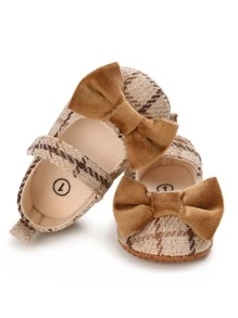 女婴蝴蝶結裝飾格紋平底鞋