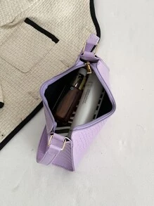 Allover Crocodile Embossed Bag - Purple - View 3