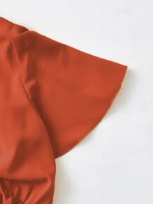 SHEIN LUNE Áo sơ mi Thắt lưng màu trơn Giải trí - Màu Cam cháy - Xem 3