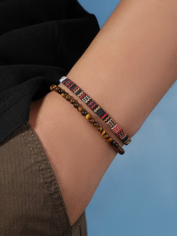 2pcs Men Stone Beaded Bracelet