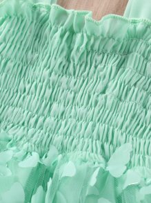 Niñas Vestido de tirantes con fruncido ribete con mariposa aplique - verde menta - Ver 3