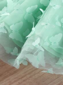 Niñas Vestido de tirantes con fruncido ribete con mariposa aplique - verde menta - Ver 4