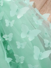 Niñas Vestido de tirantes con fruncido ribete con mariposa aplique - verde menta - Ver 5