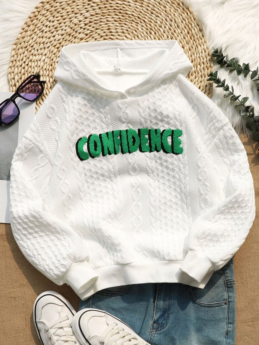 SHEIN 少女字母图案落肩卫衣 - 白色 - 查看 1