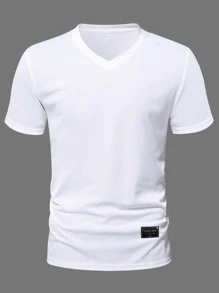 Manfinity Homme Men T-Shirts Fit V Neck Short Sleeve Casual Summer Polyester - White - View 5
