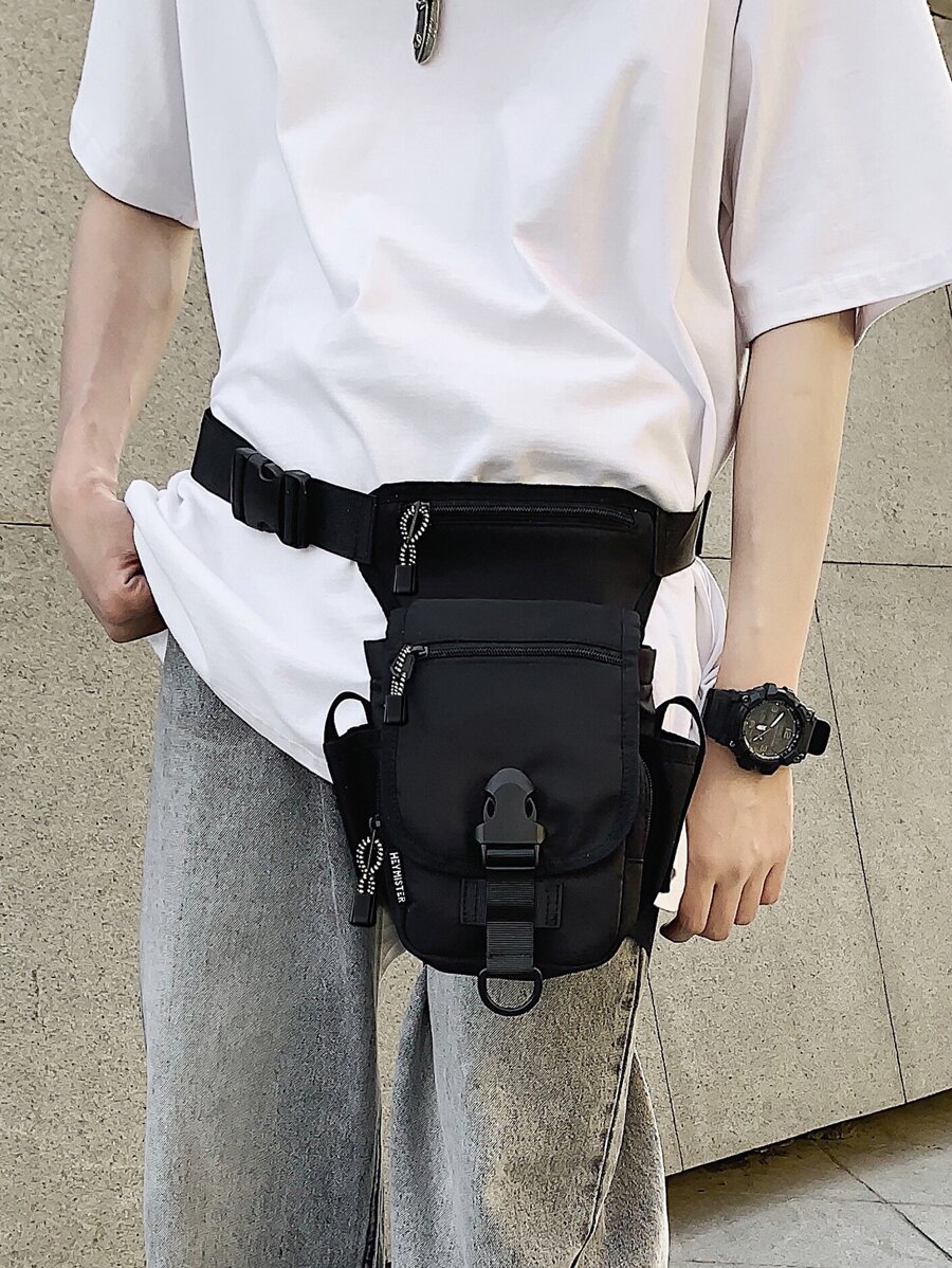 Mini Men Release Buckle Decor Leg Bag Chest Bag - Black - View 1