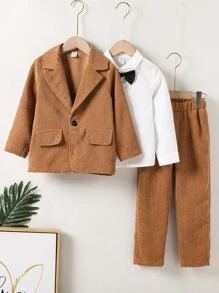 小男童西裝領翻蓋細節西裝外套和褲子和襯衫